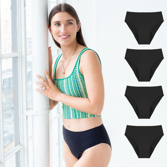 Seamfree Full Brief 4pk - Raven Black Period Underwear from Petal & Flo in NZ