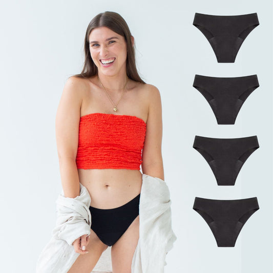 Seamfree Bikini 4pk - Jet Black Period Underwear from Petal & Flo in NZ